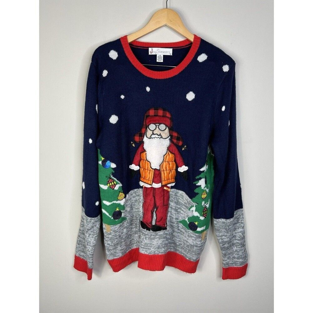Men's Jolly Sweaters Hunting Santa "UGLY" Christmas Sweater Acrylic Size Large